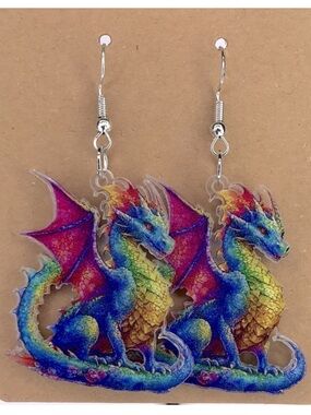 Rainbow Colorful Dragon Dangle Earrings Fashion Jewelry
